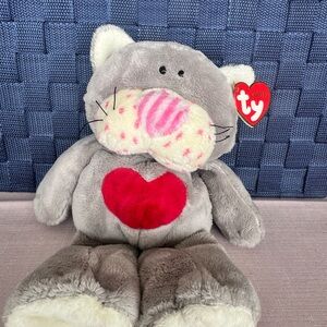 Vintage Ty Kissycat Gray Plush with Red Heart (discontinued)